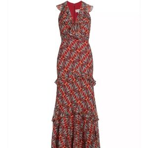 Saloni Rita Printed Silk Ruffle Dress